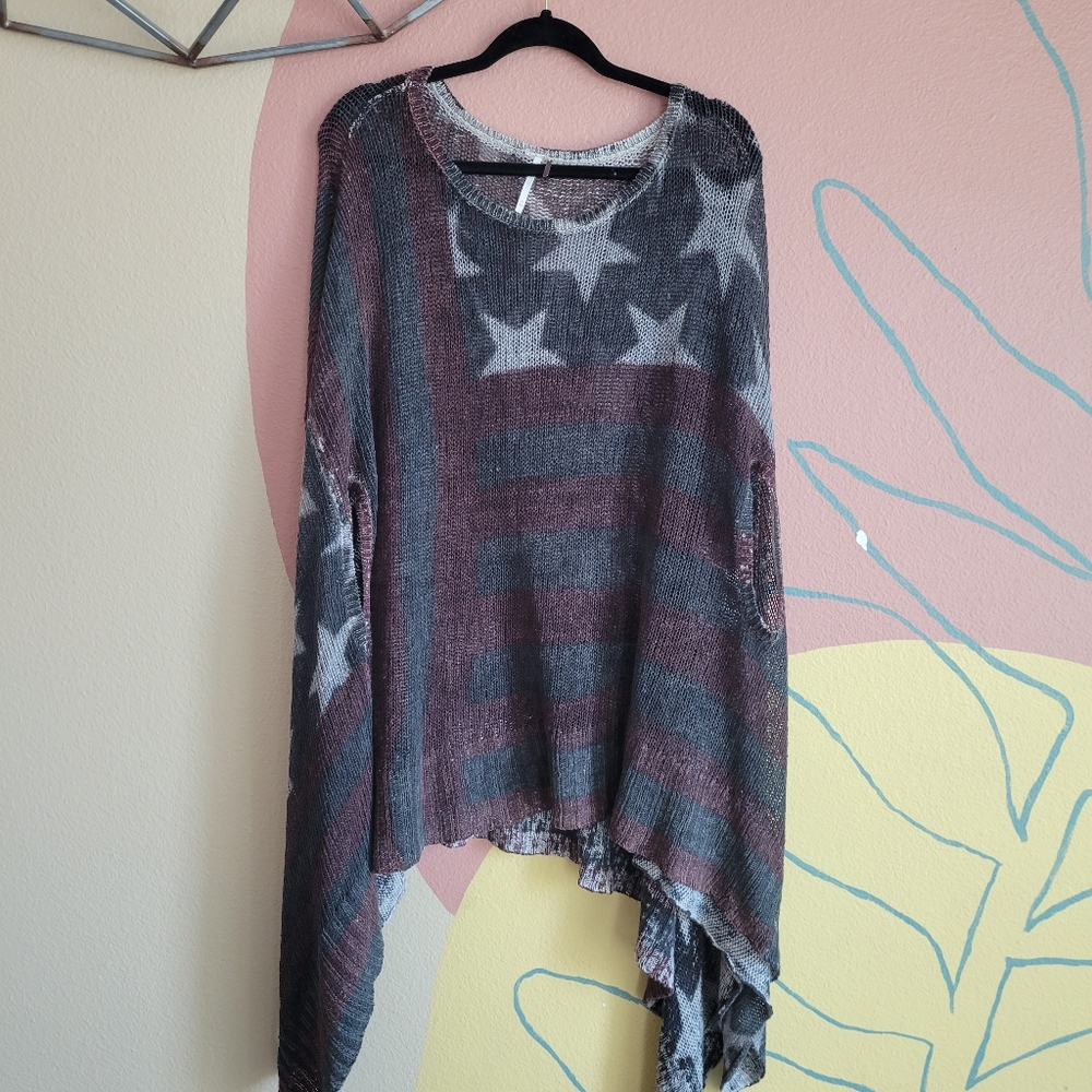 Super Rare Free People Broad Stripes and Bright Stars Poncho OS - Picture 5 of 12